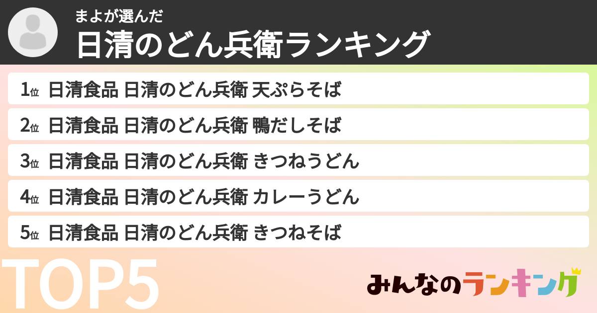 まよさんの「日清のどん兵衛ランキング」