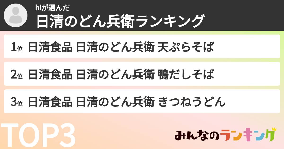 hiさんの「日清のどん兵衛ランキング」