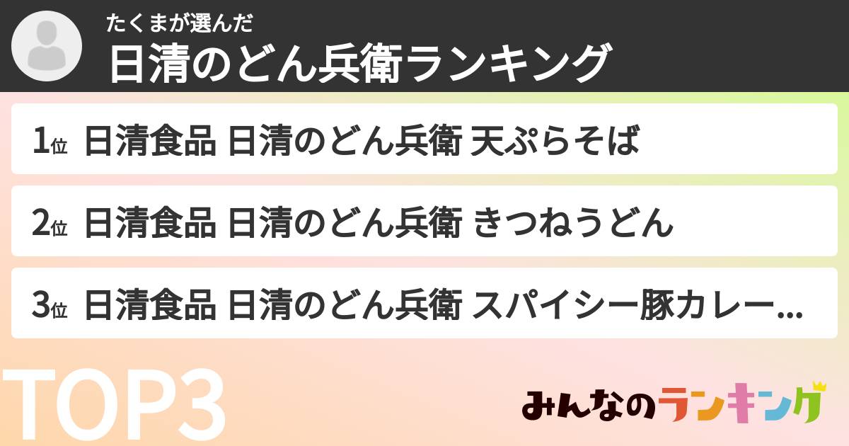 たくまさんの「日清のどん兵衛ランキング」