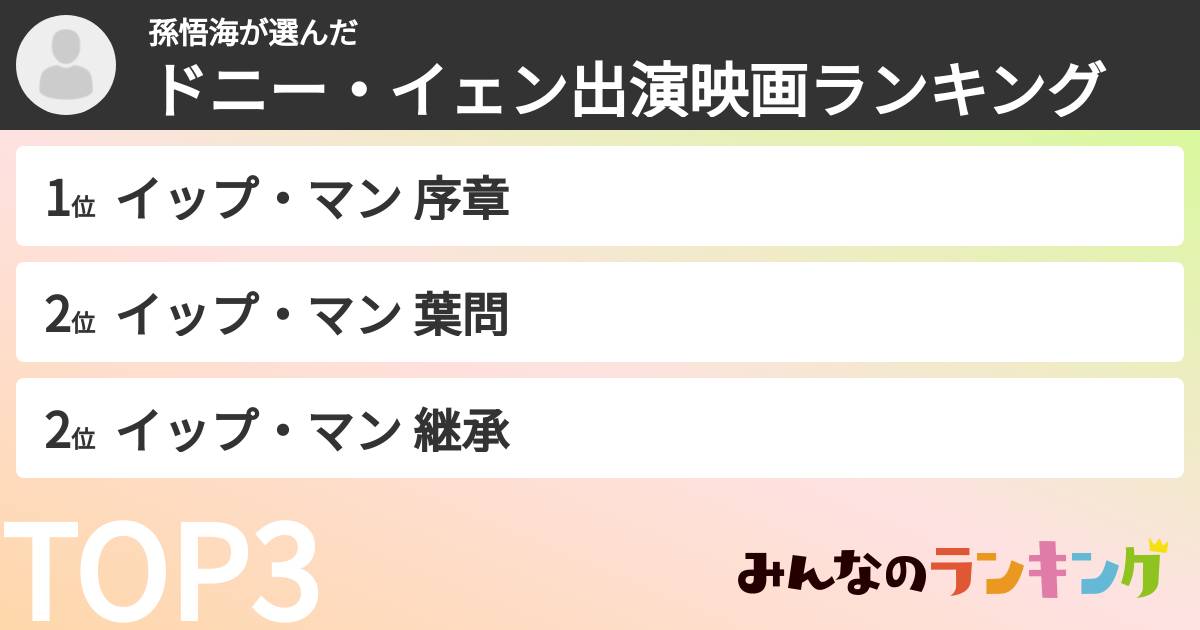 孫悟海さんの「ドニー・イェン出演映画ランキング」