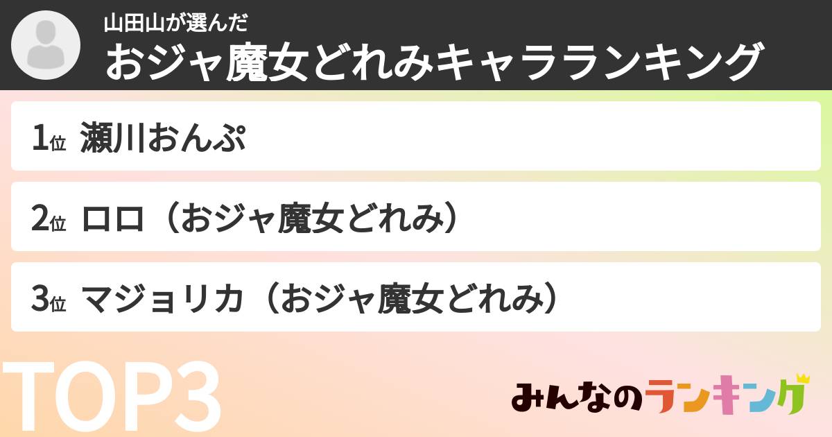 山田山さんの「おジャ魔女どれみキャラランキング」