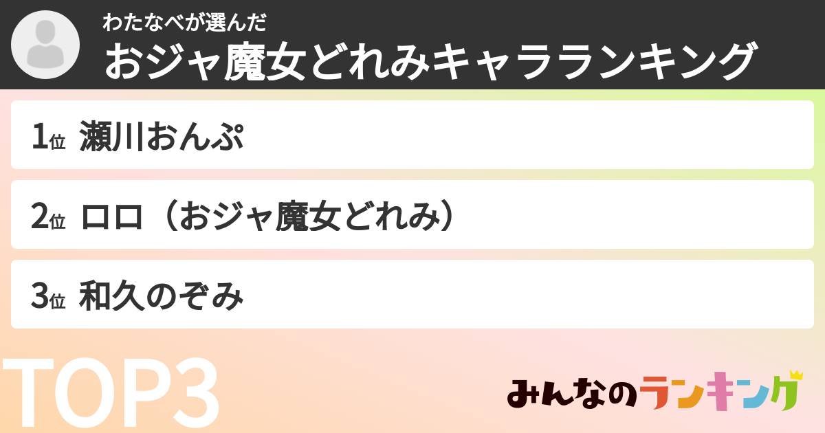 わたなべさんの「おジャ魔女どれみキャラランキング」