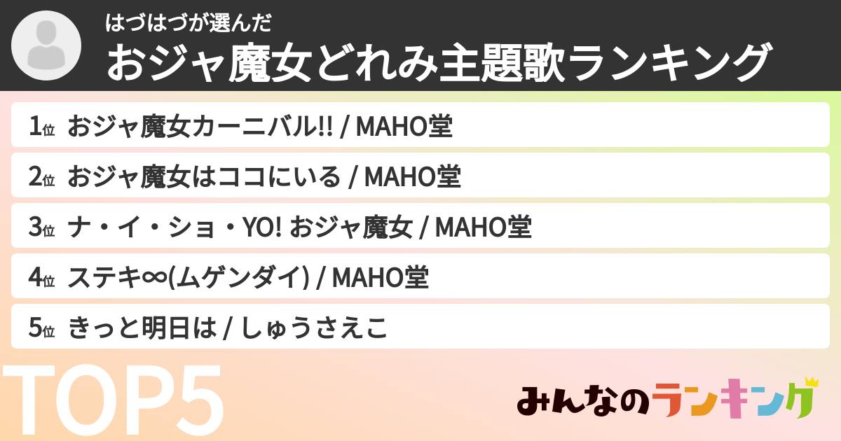 はづはづさんの「おジャ魔女どれみ主題歌ランキング」