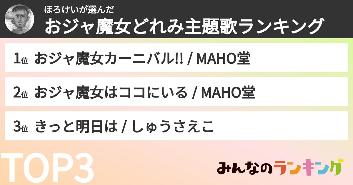 ほろけいさんの「おジャ魔女どれみ主題歌ランキング」