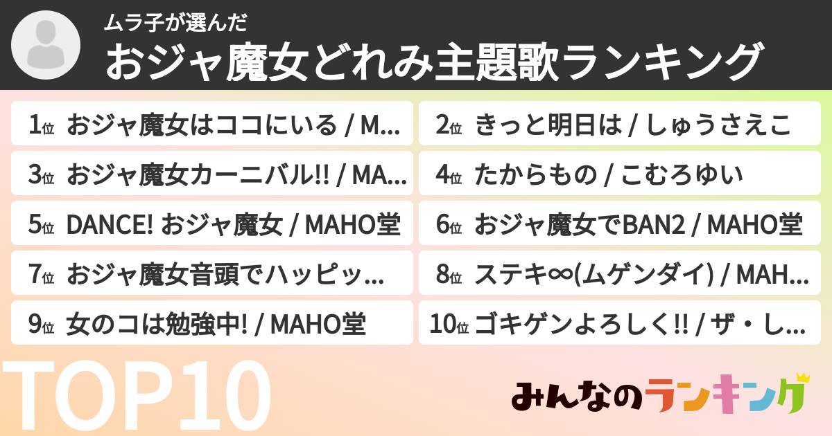 ムラ子さんの「おジャ魔女どれみ主題歌ランキング」