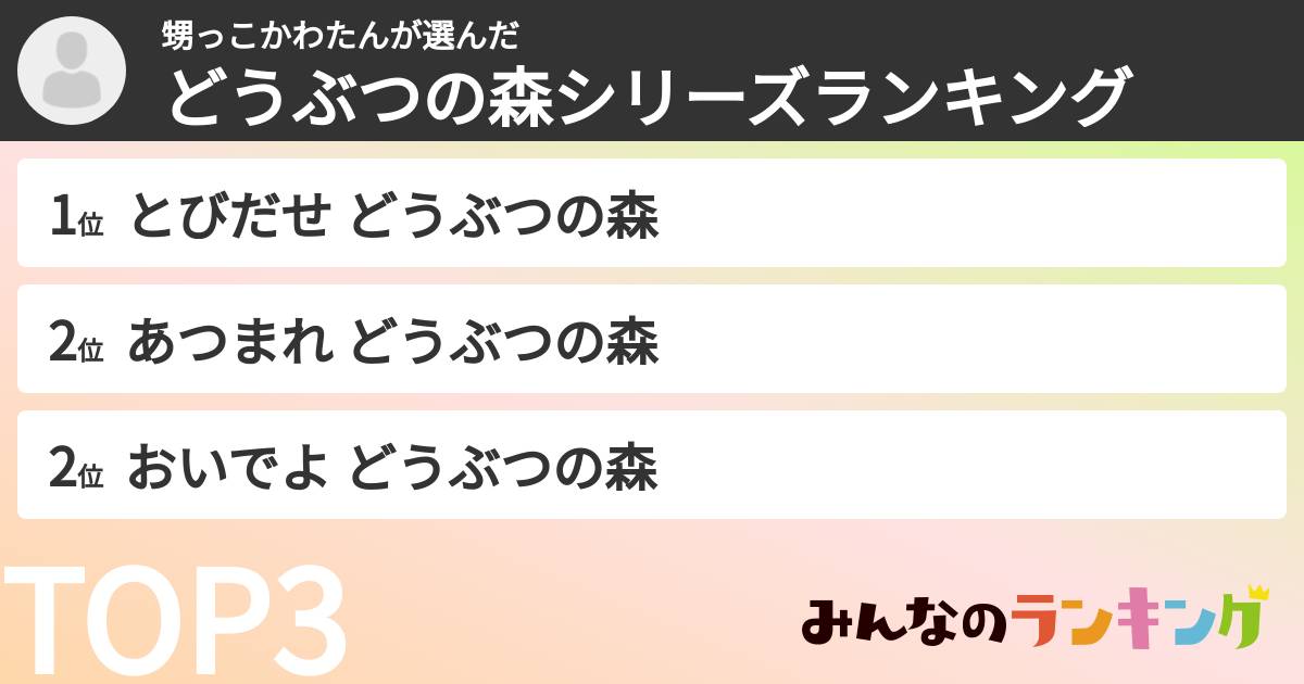 甥っこかわたんさんの「どうぶつの森シリーズランキング」