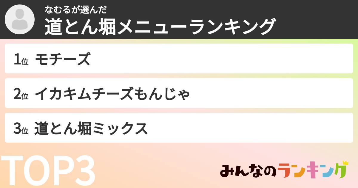 なむるさんの「道とん堀メニューランキング」