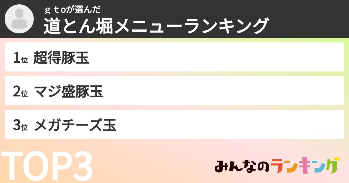 ｇｔoさんの「道とん堀メニューランキング」