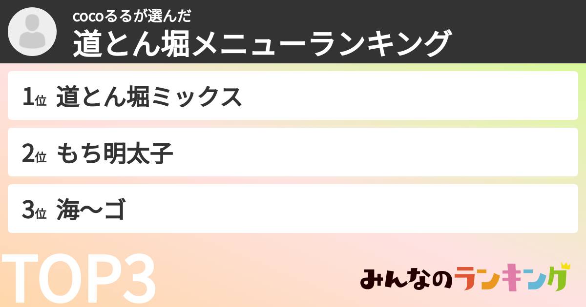 cocoるるさんの「道とん堀メニューランキング」