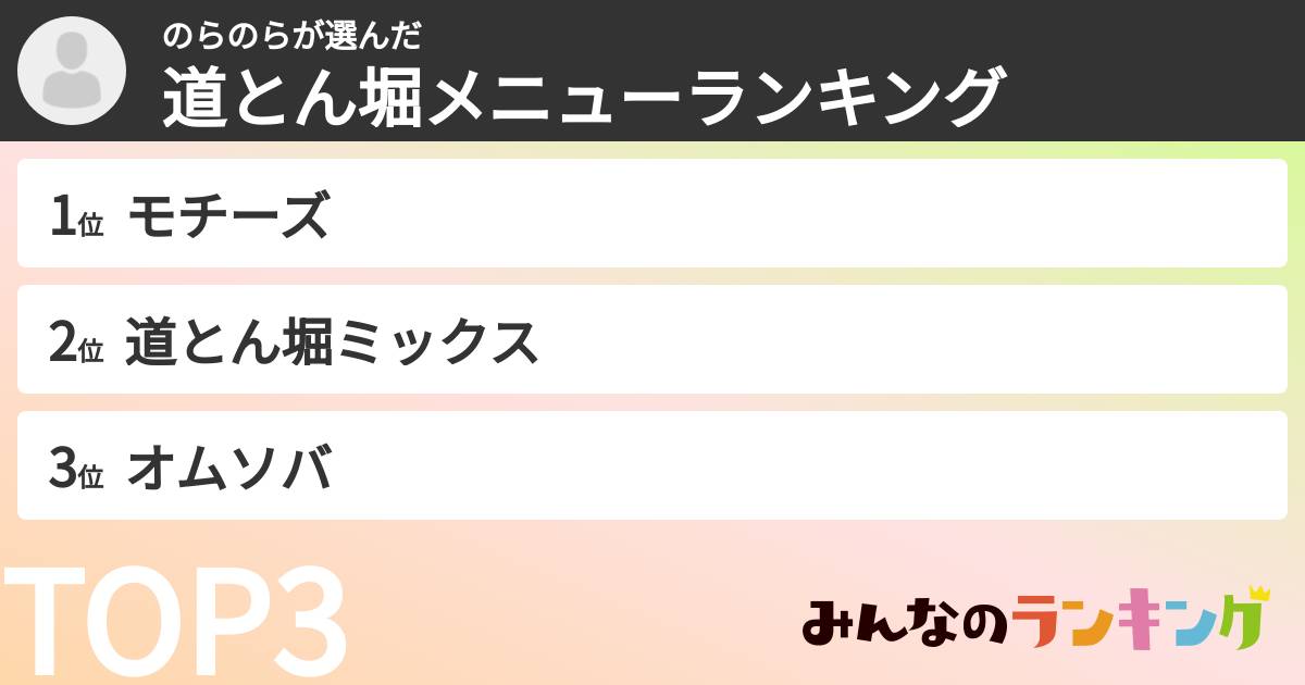 のらのらさんの「道とん堀メニューランキング」