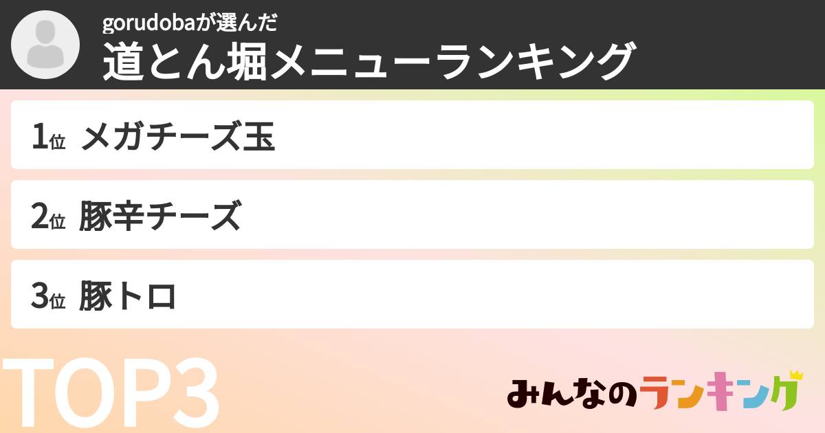 gorudobaさんの「道とん堀メニューランキング」