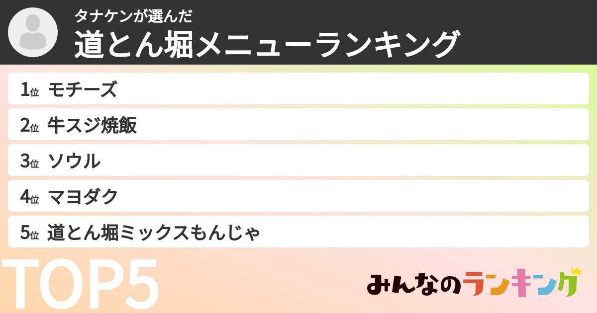 タナケンさんの「道とん堀メニューランキング」