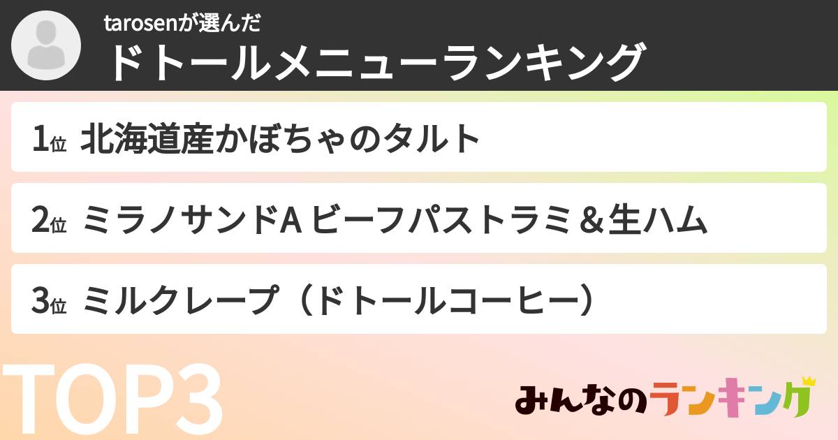 tarosenさんの「ドトールメニューランキング」