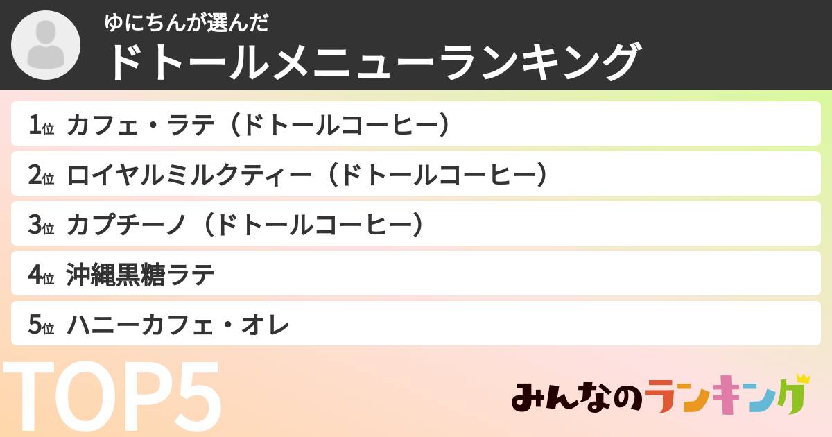 ゆにちんさんの「ドトールメニューランキング」
