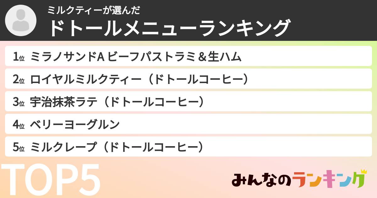 ミルクティーさんの「ドトールメニューランキング」