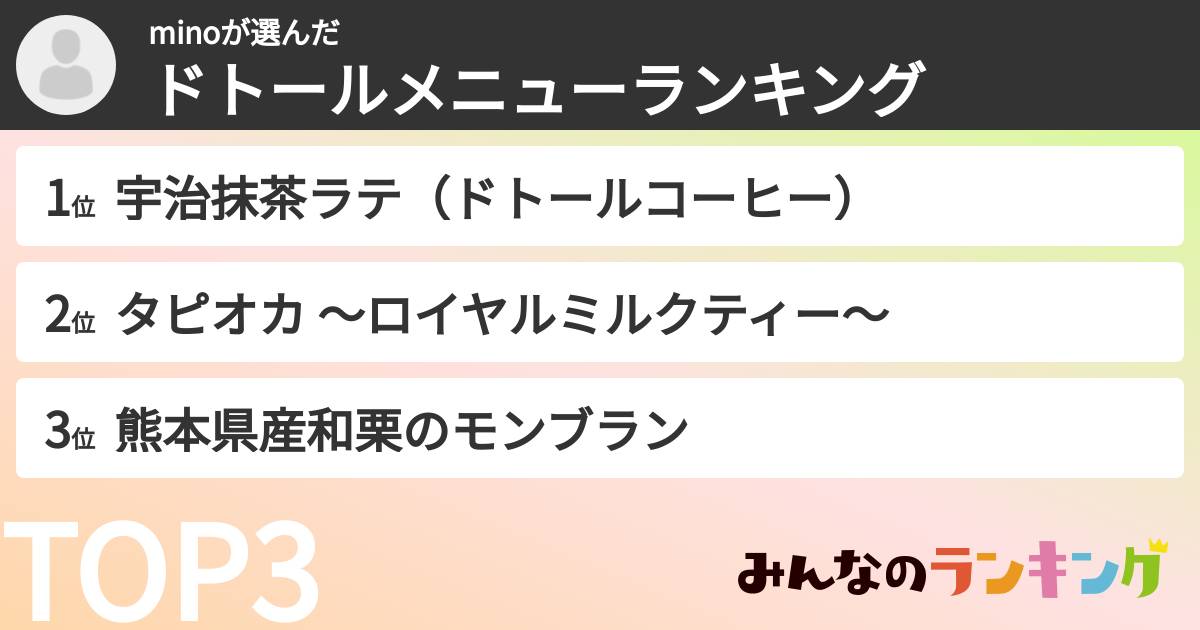 minoさんの「ドトールメニューランキング」