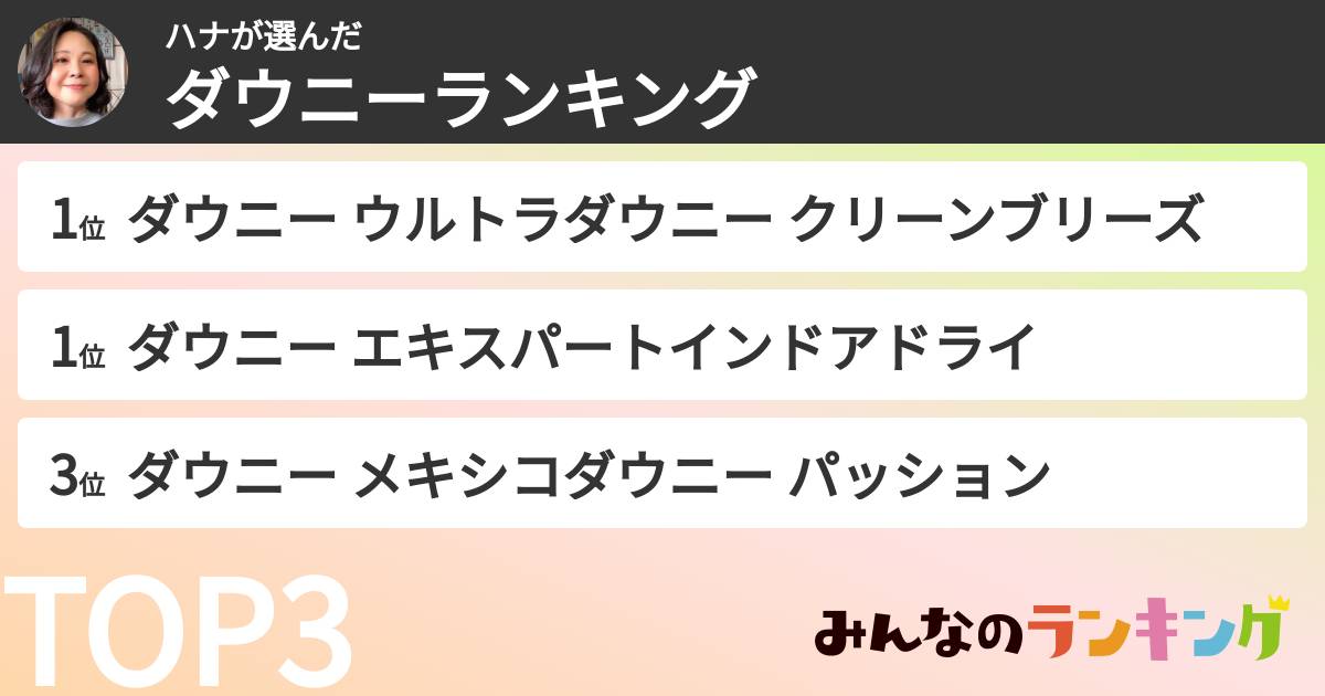 ハナさんの「ダウニーランキング」