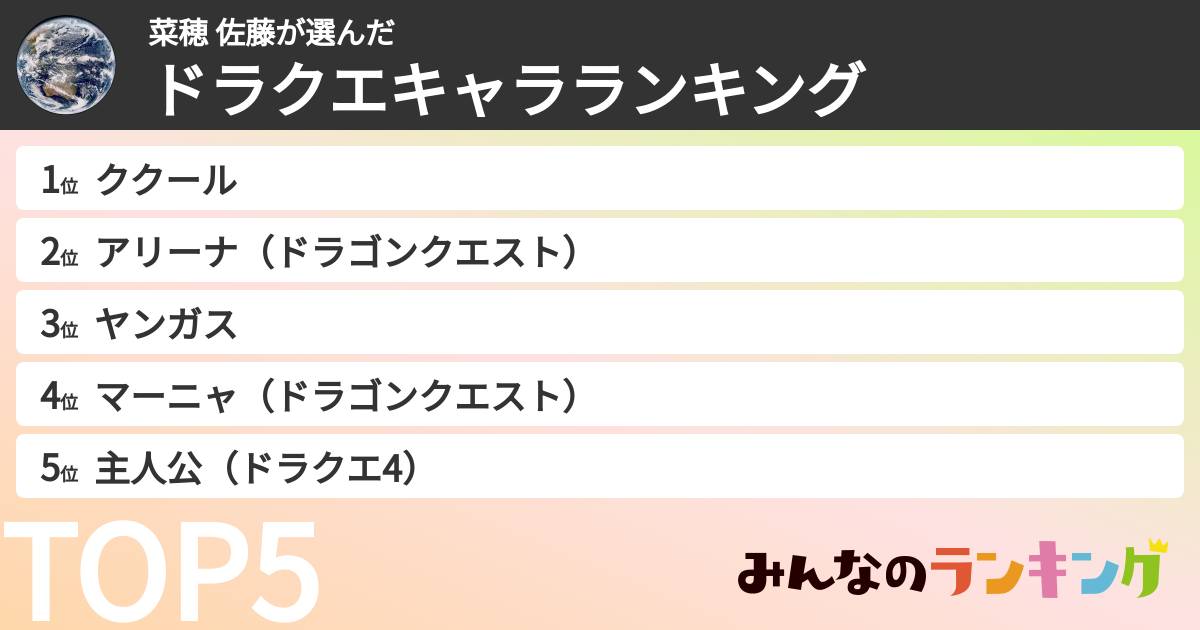 菜穂 佐藤さんの「ドラクエキャラランキング」
