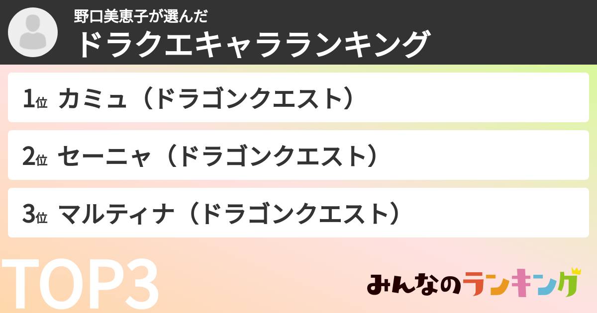 野口美恵子さんの「ドラクエキャラランキング」
