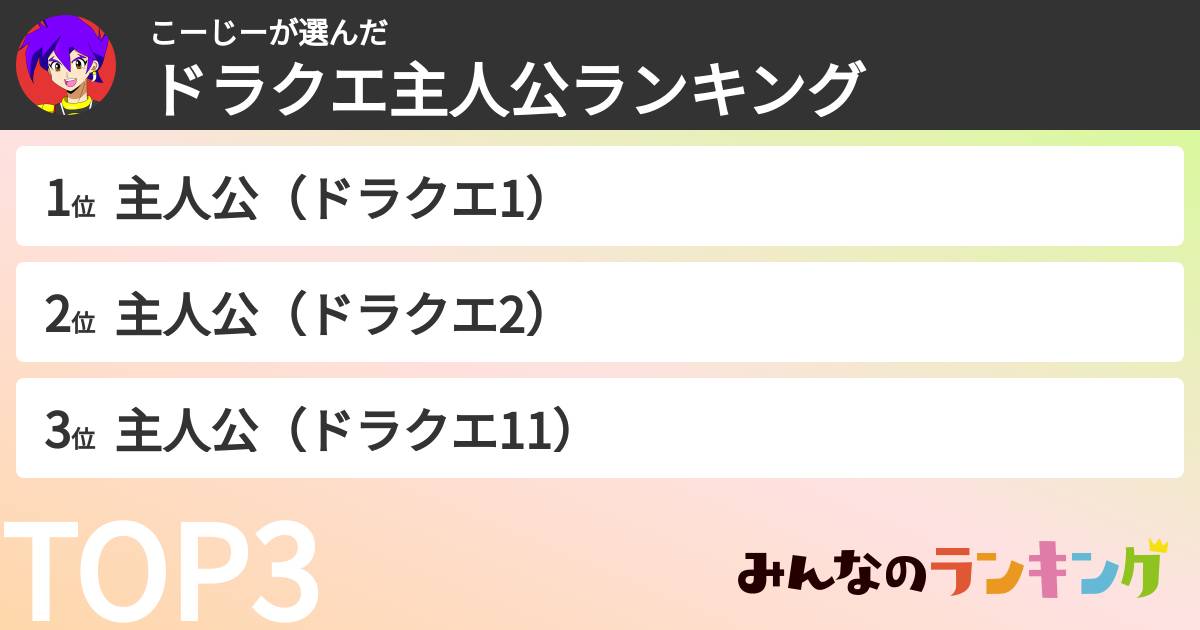 こーじーさんの「ドラクエ主人公ランキング」
