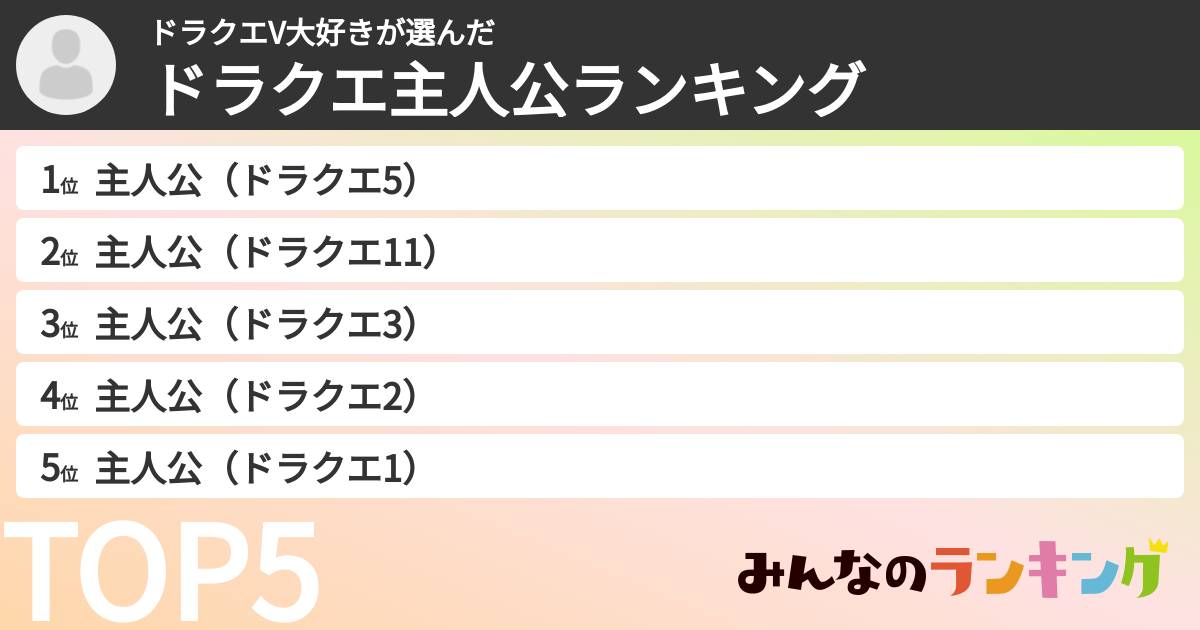 ドラクエV大好きさんの「ドラクエ主人公ランキング」