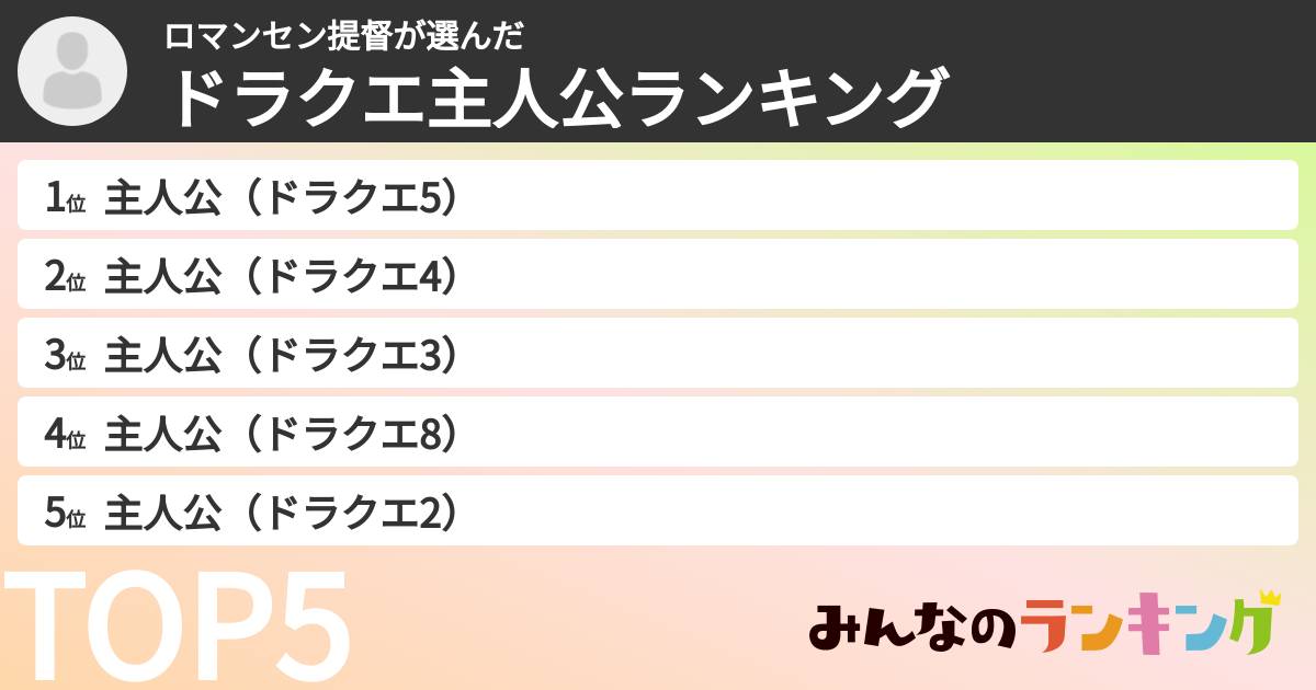 ロマンセン提督さんの「ドラクエ主人公ランキング」