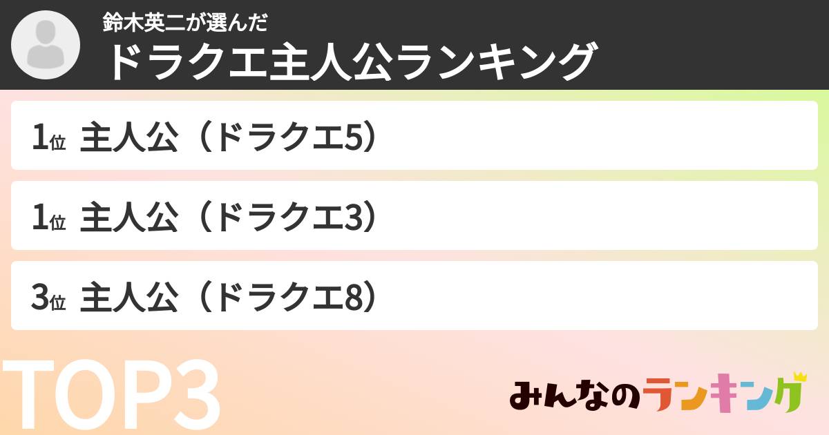 鈴木英二さんの「ドラクエ主人公ランキング」