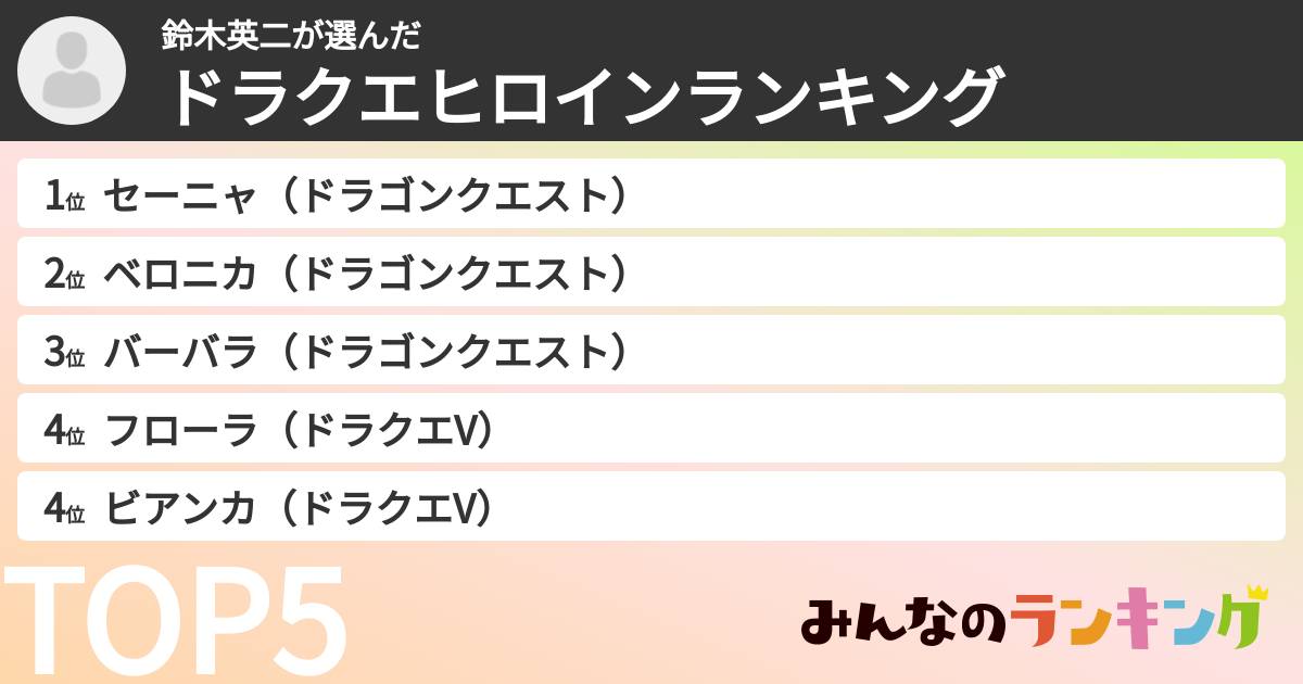 鈴木英二さんの「ドラクエヒロインランキング」