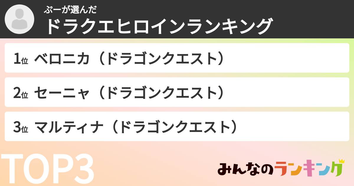 ぷーさんの「ドラクエヒロインランキング」