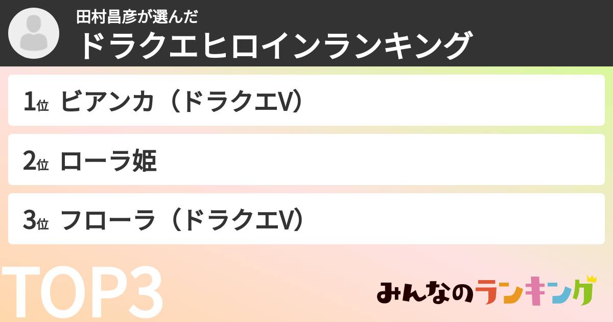 田村昌彦さんの「ドラクエヒロインランキング」