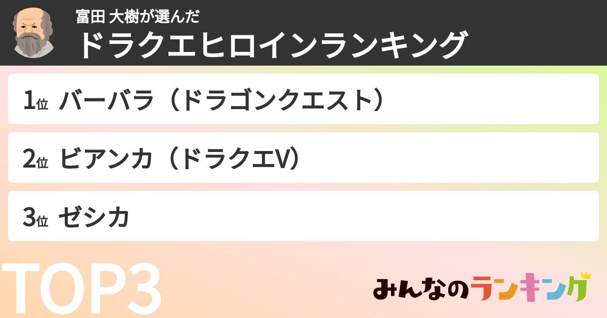 富田 大樹さんの「ドラクエヒロインランキング」