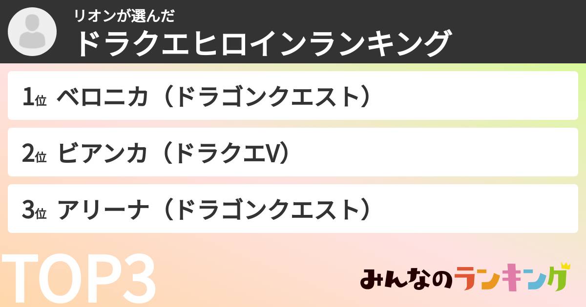 リオンさんの「ドラクエヒロインランキング」
