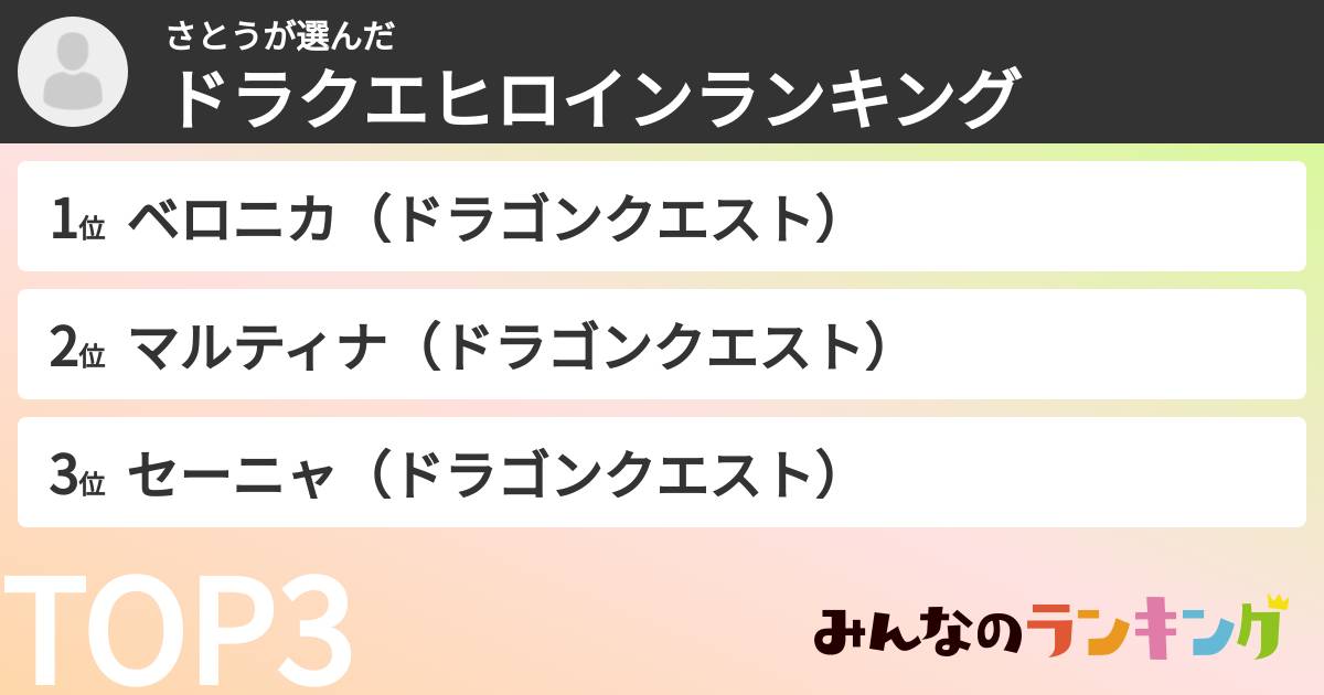 さとうさんの「ドラクエヒロインランキング」