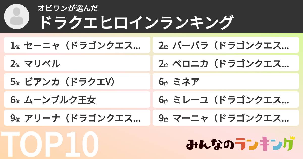 オビワンさんの「ドラクエヒロインランキング」