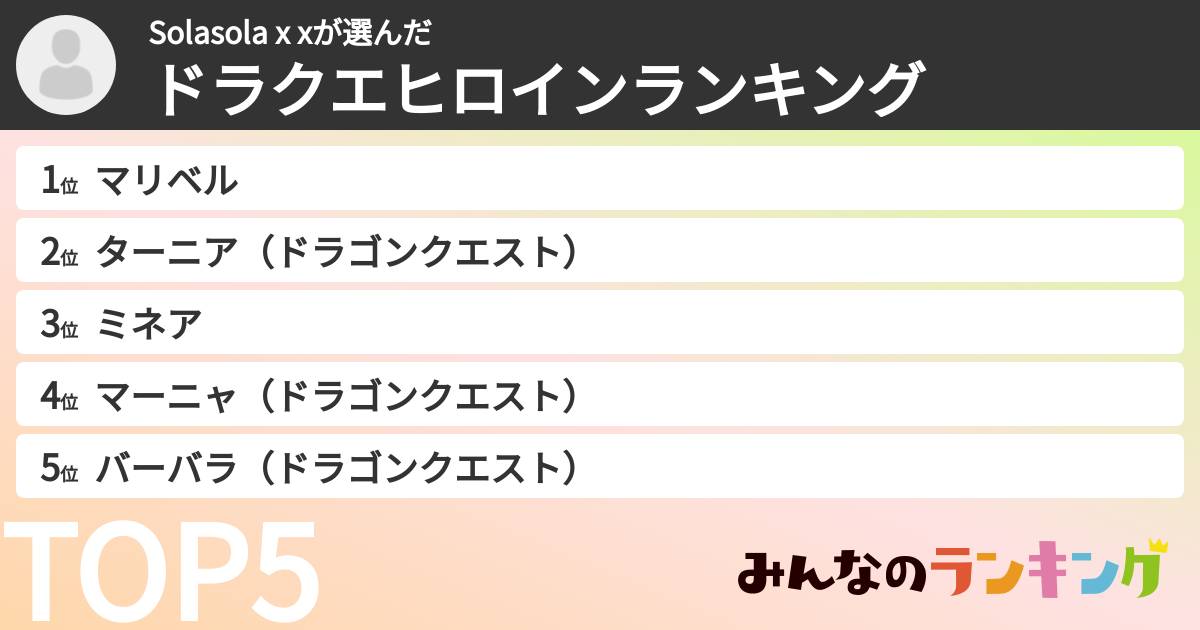Solasola x xさんの「ドラクエヒロインランキング」