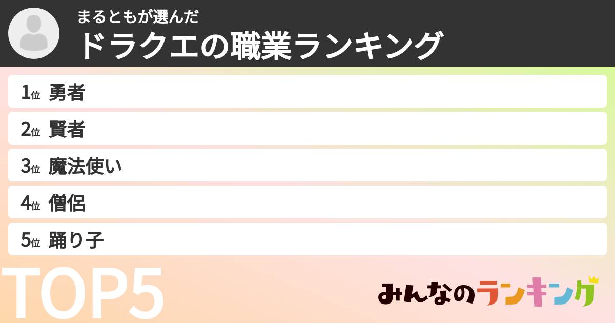 まるともさんの「ドラクエの職業ランキング」