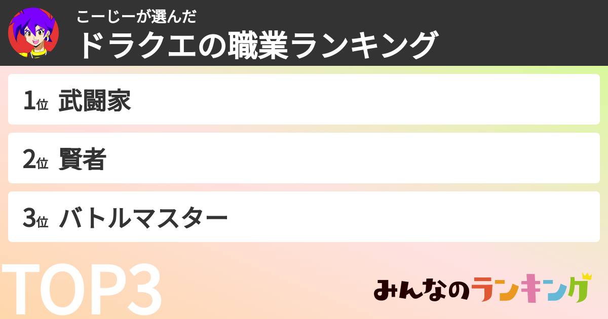 こーじーさんの「ドラクエの職業ランキング」