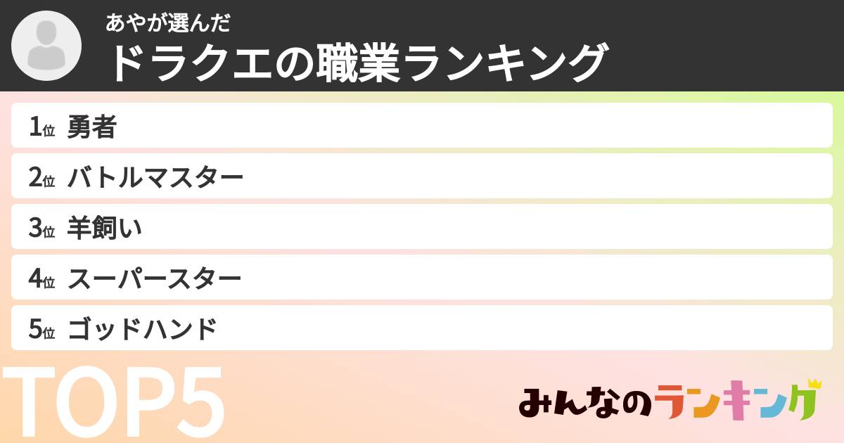 あやさんの「ドラクエの職業ランキング」