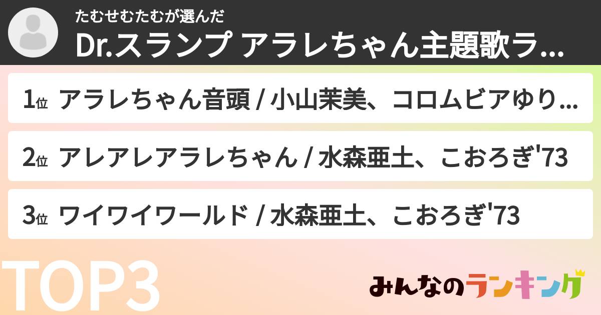 たむせむたむさんの「Dr.スランプ アラレちゃん主題歌ランキング」