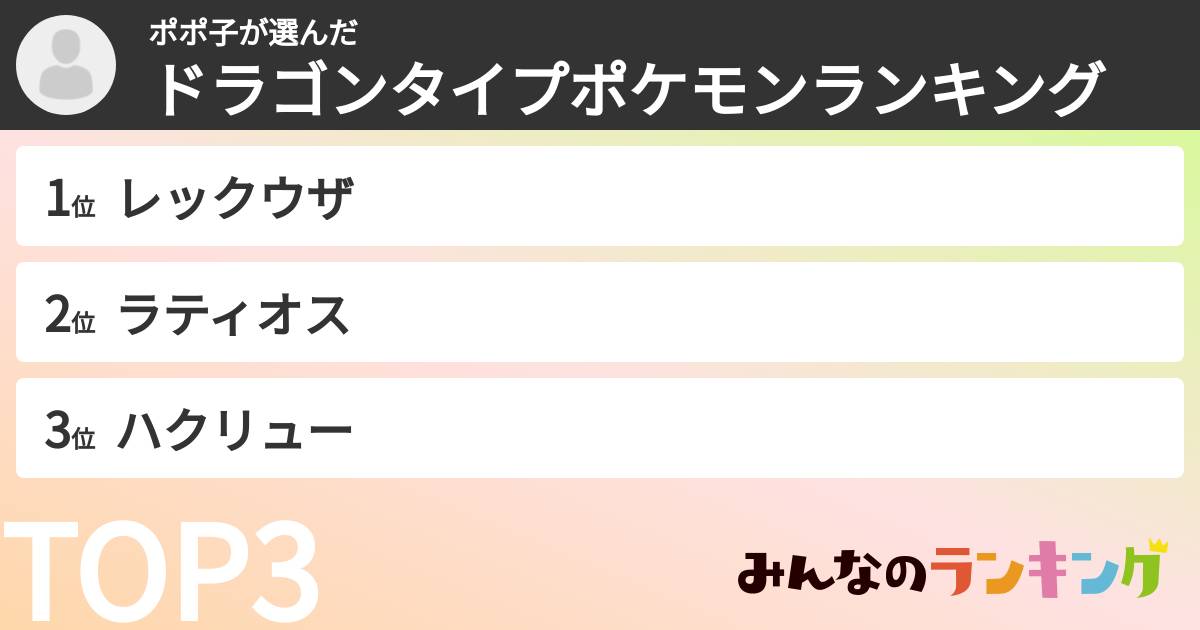 ポポ子さんの「ドラゴンタイプポケモンランキング」