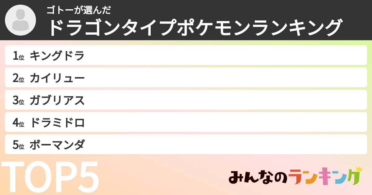 ゴトーさんの「ドラゴンタイプポケモンランキング」