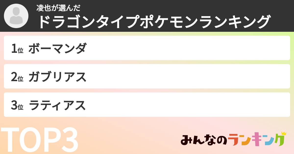 凌也さんの「ドラゴンタイプポケモンランキング」