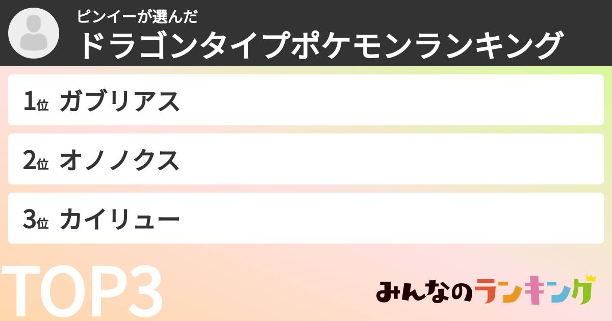 ピンイーさんの「ドラゴンタイプポケモンランキング」