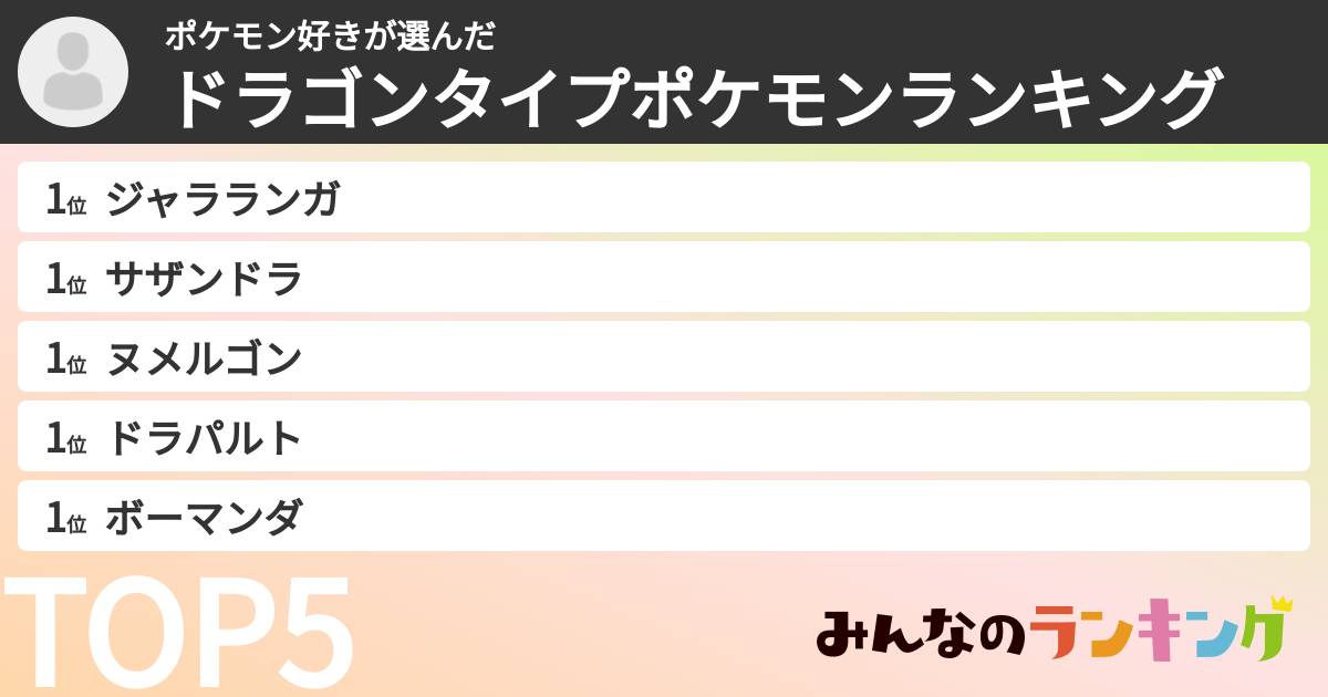 ポケモン好きさんの「ドラゴンタイプポケモンランキング」
