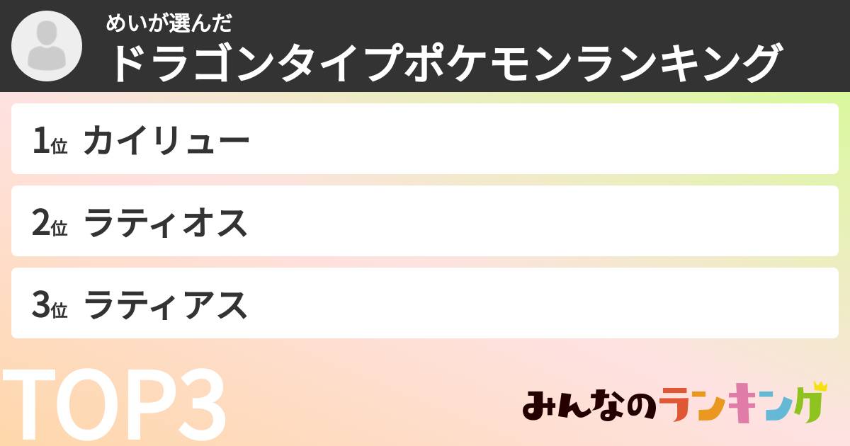 めいさんの「ドラゴンタイプポケモンランキング」