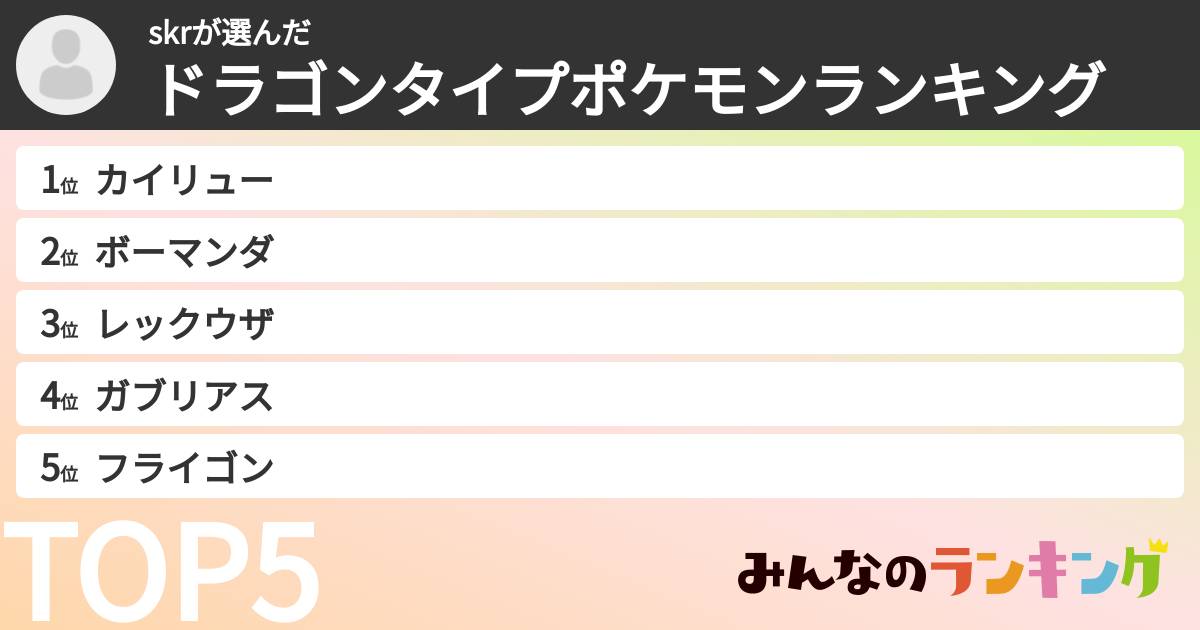 skrさんの「ドラゴンタイプポケモンランキング」