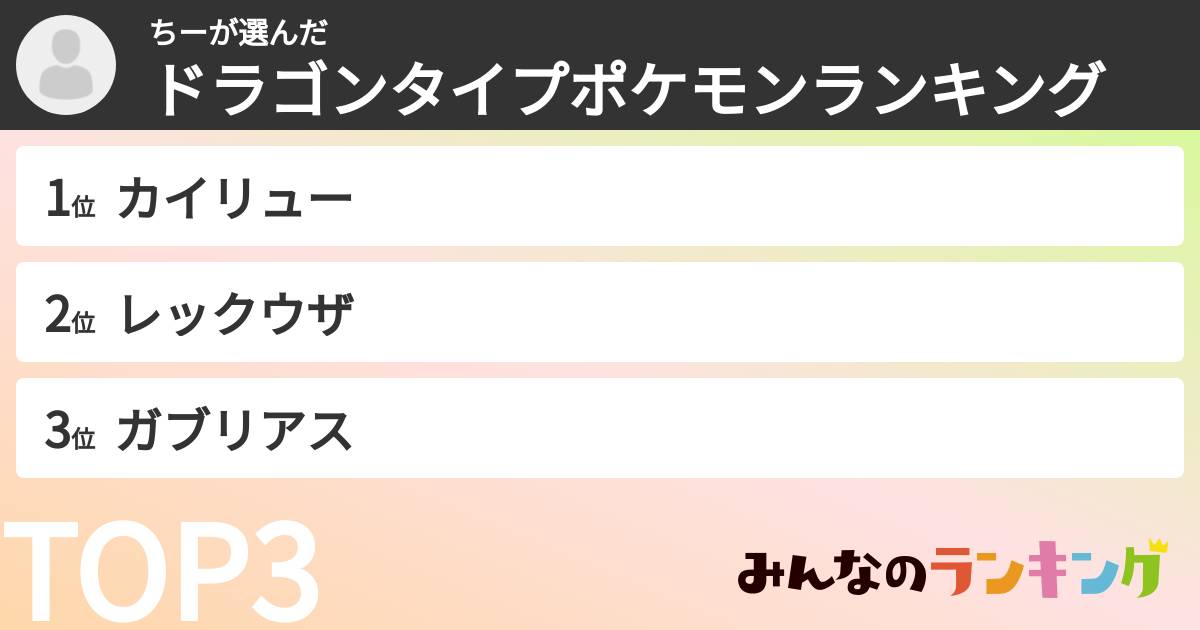 ちーさんの「ドラゴンタイプポケモンランキング」