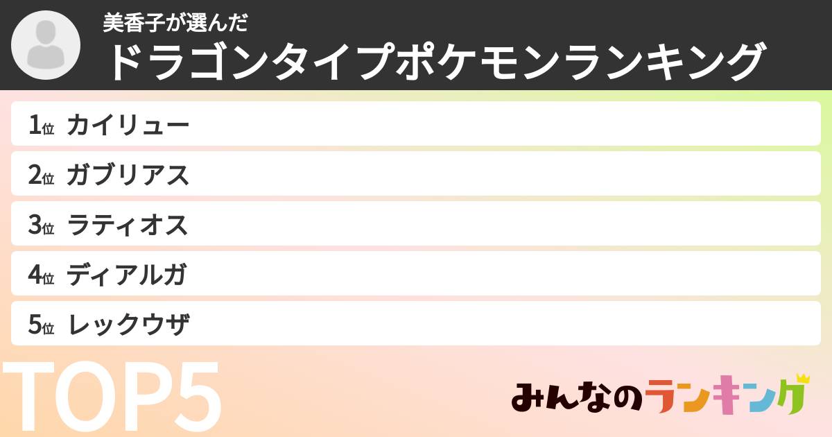 美香子さんの「ドラゴンタイプポケモンランキング」
