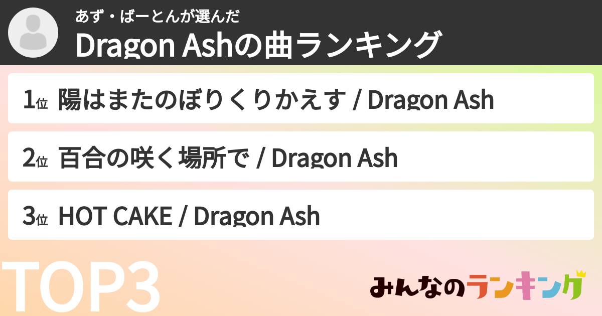 あず・ばーとんさんの「Dragon Ashの曲ランキング」