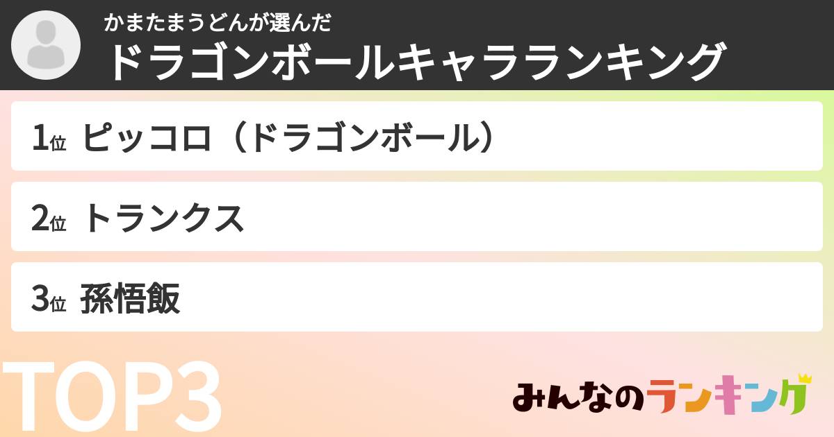 かまたまうどんさんの「ドラゴンボールキャラランキング」